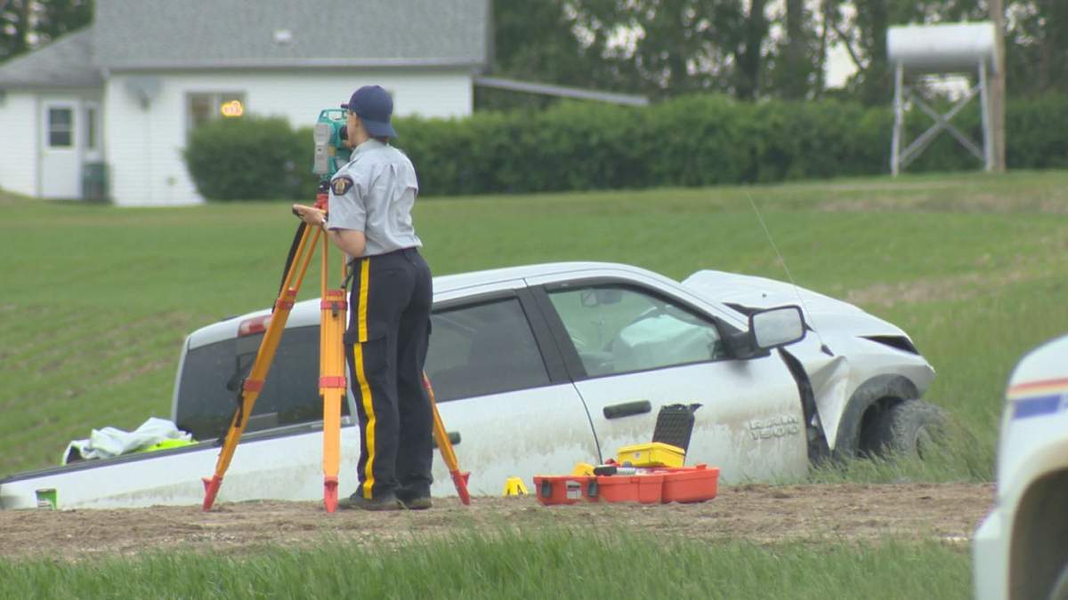 One person has died in a two-vehicle collision on a rural road near Lajord, Sask.