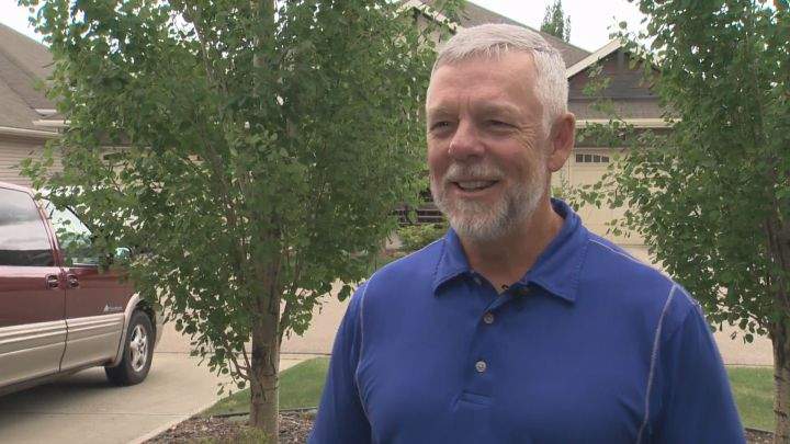 Mike Derbyshire was attacked by a goose in Sherwood Park Tuesday, May 29, 2018.