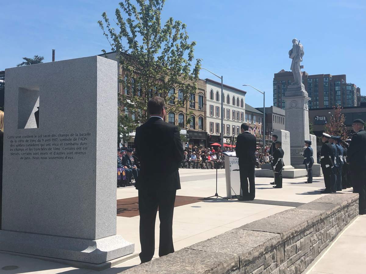 Barrie’s Mayor Jeff Lehman addresses a crowd of dignitaries, veterans and active service members at the grand opening of Memorial Square.