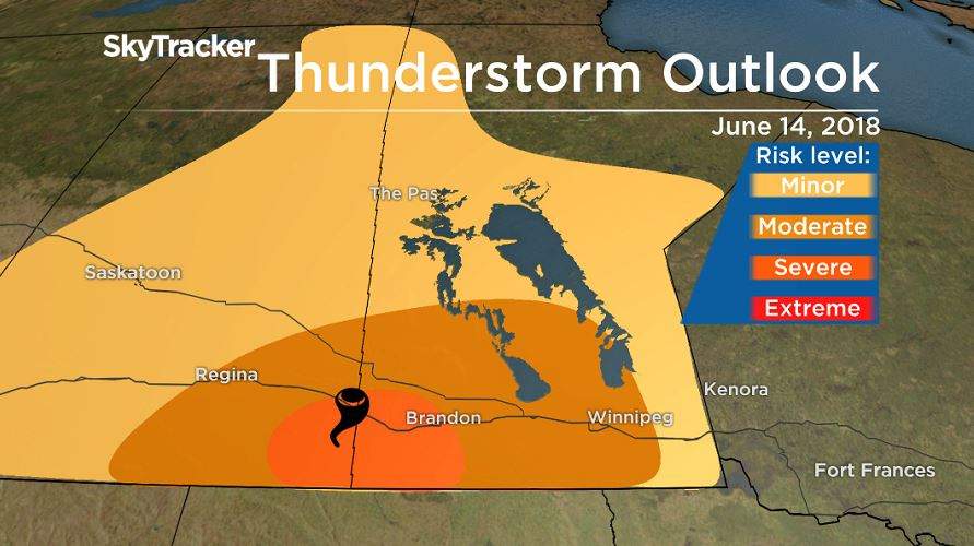 Thunderstorm outlook for June 14, 2018.