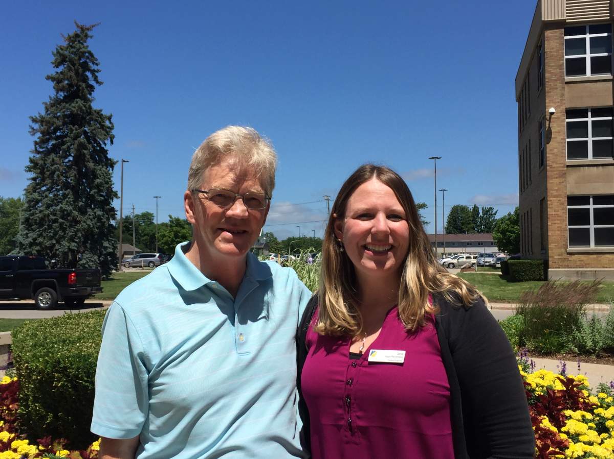 Mel Martin, a violinist and crash survivor, and Jane Edwards, an injury prevention specialist with the London Health Sciences Centre (LHSC).