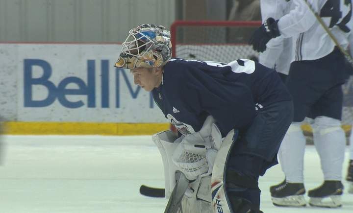 Winnipeg Jets goalie Mikhail Berdin practices at their annual development camp.