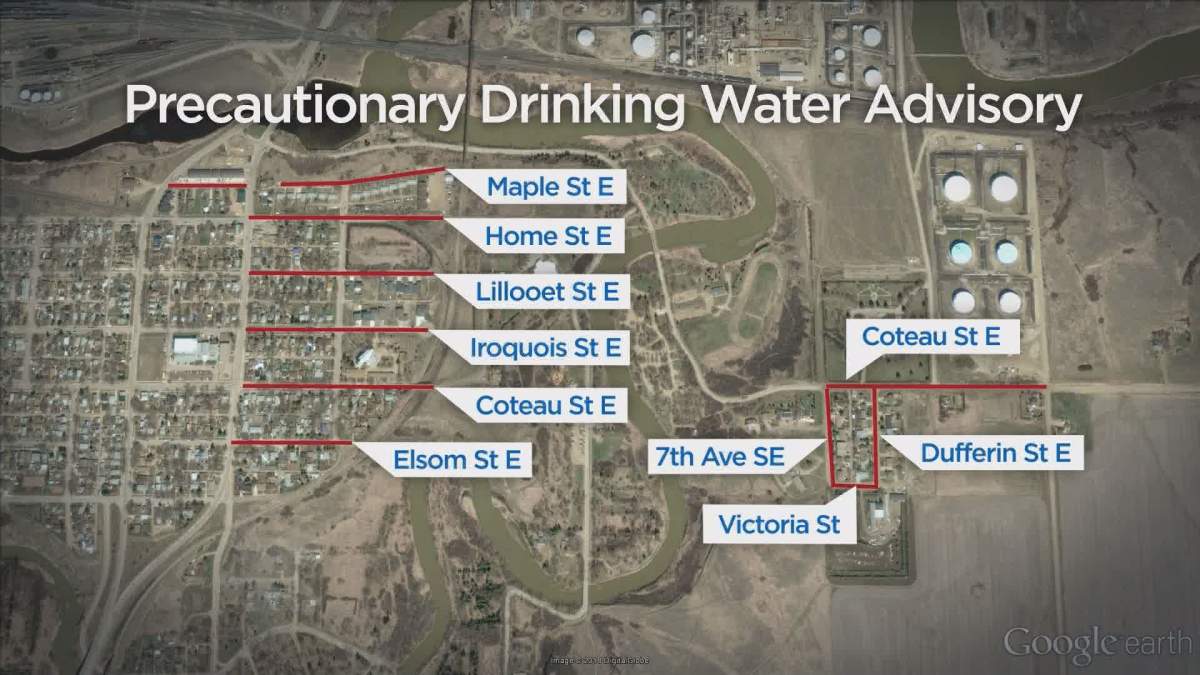 A graphic showing the areas affected by Moose Jaw’s PDWA