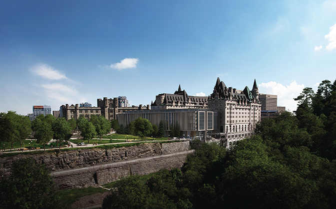 ***THIS IS AN OLD RENDERING*** Councillors approved a plan to have city staff work further with the architect of the Château Laurier addition to tweak the modernist design so the expansion is more compatible with the hotel's historic features.