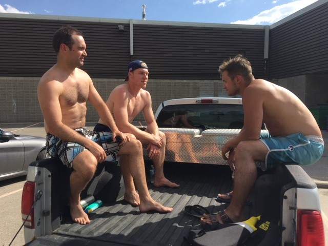 Three of four men tossed from a raft on Calgary’s Bow River on Friday, June 8, reflect on their experience in the back of a pickup truck.