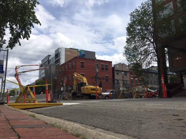 Construction is underway in Fredericton at the intersection of Queen Street and Regent Street,.