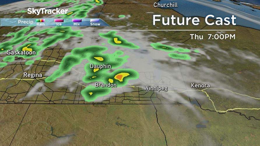 Risk of thunderstorms over western Manitoba Thursday afternoon/evening.