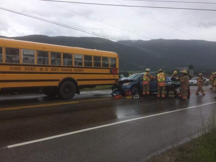 A crash involving a school bus has happened near Enderby, B.C., this afternoon.