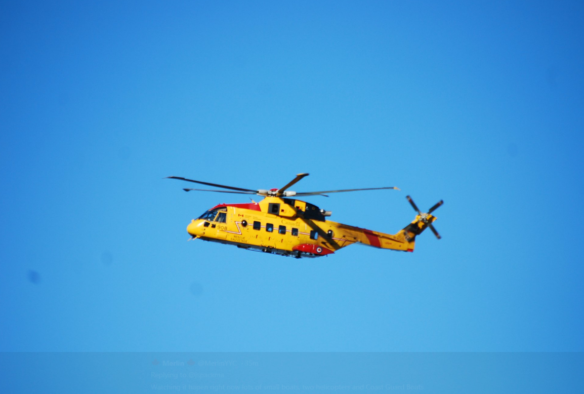 The search is also taking place by air for the three people missing in the water off Tofino. @MerlinYYC