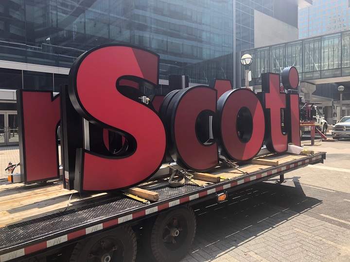 Scotiabank Arena signs replace the Air Canada Centre signs on July 1, 2018.
