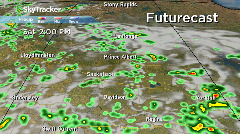 There is a good chance of scattered showers and thunderstorms Saturday afternoon in central Saskatchewan.