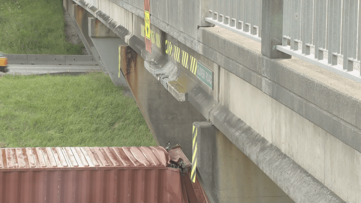 The aftermath of an accident that saw a truck hit an overpass in Langley on June 12, 2018.