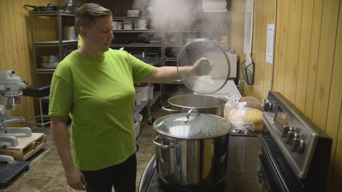 Vicki Leas boils water at The Welsh Kitchen and Bakery.