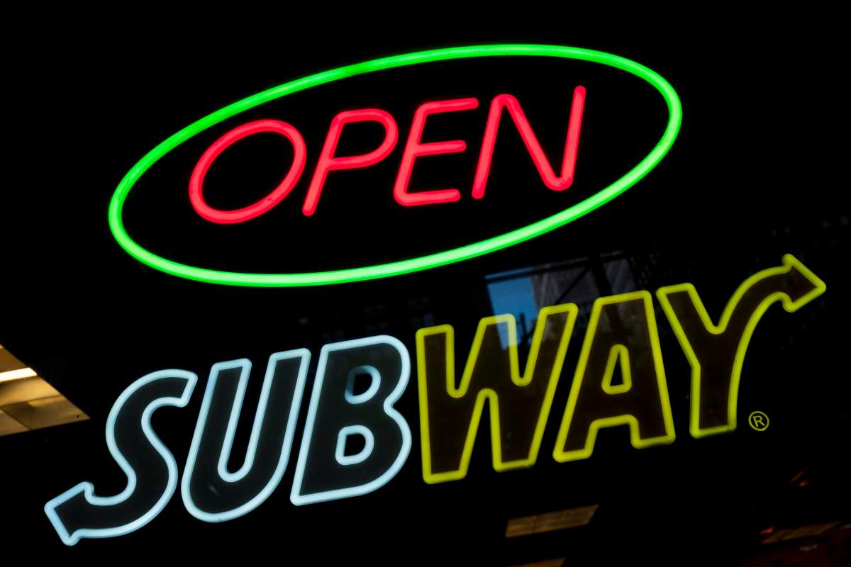 This Oct. 24, 2016, file photo shows a Subway fast food restaurant’s sign in New York.