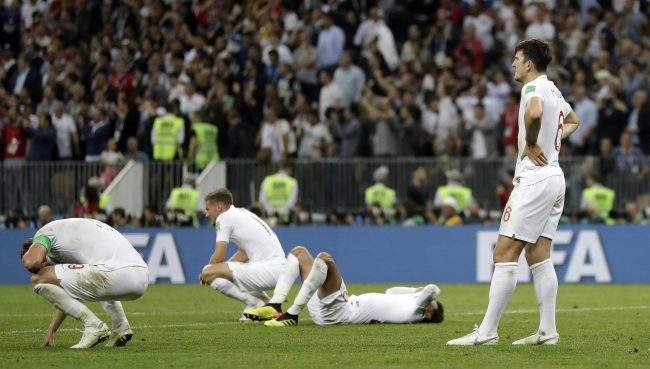 England’s players react after losing their FIFA World Cup semi-final match to Croatia at the Luzhniki Stadium in Moscow, Russia, July 11, 2018.
