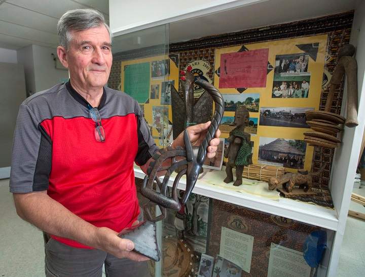 Guy Lavallée shows some of the gifts they have received from their twinned city of Sanankoroba, Mali, Thursday, July 12, 2018 in Ste- Elisabeth, Quebec. Ryan Remiorz/The Canadian Press
