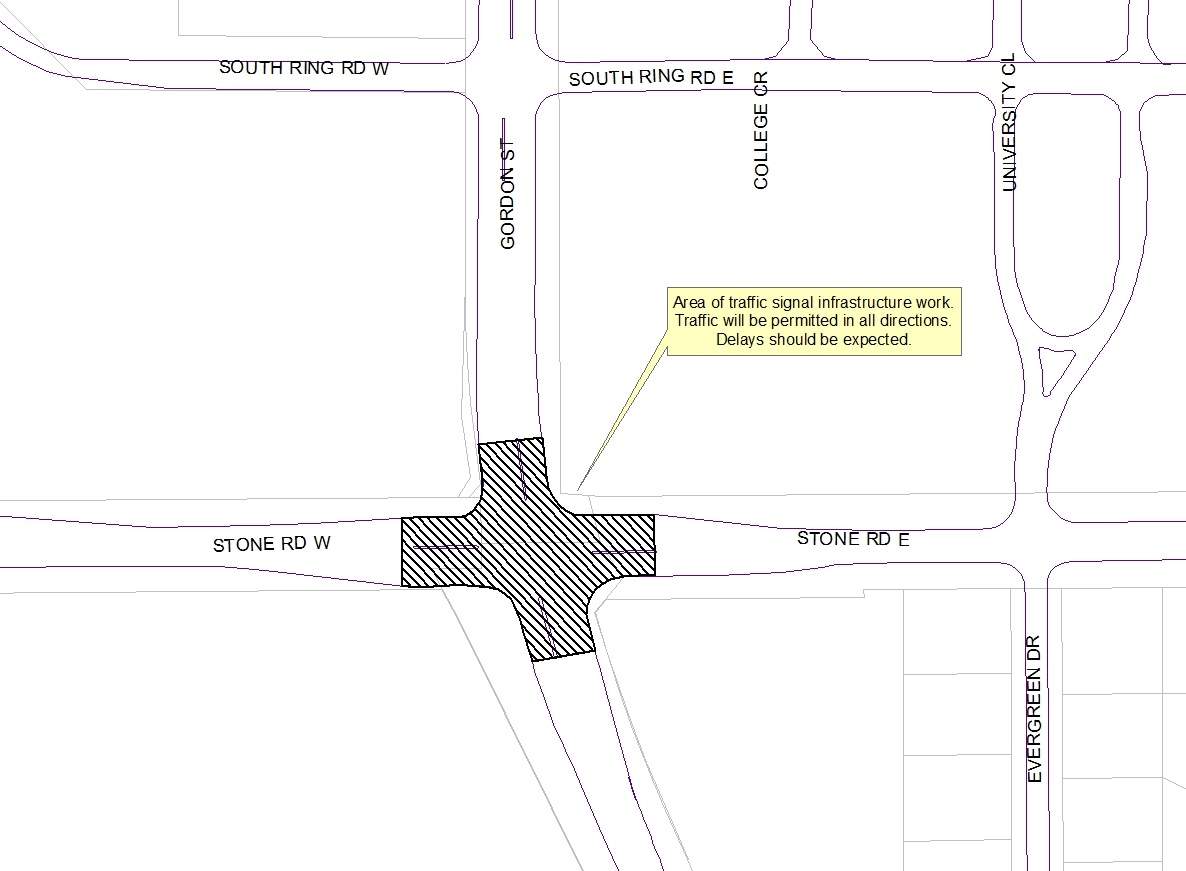 Construction work is scheduled to begin at the intersection of Stone Road and Gordon Street on July 16. 