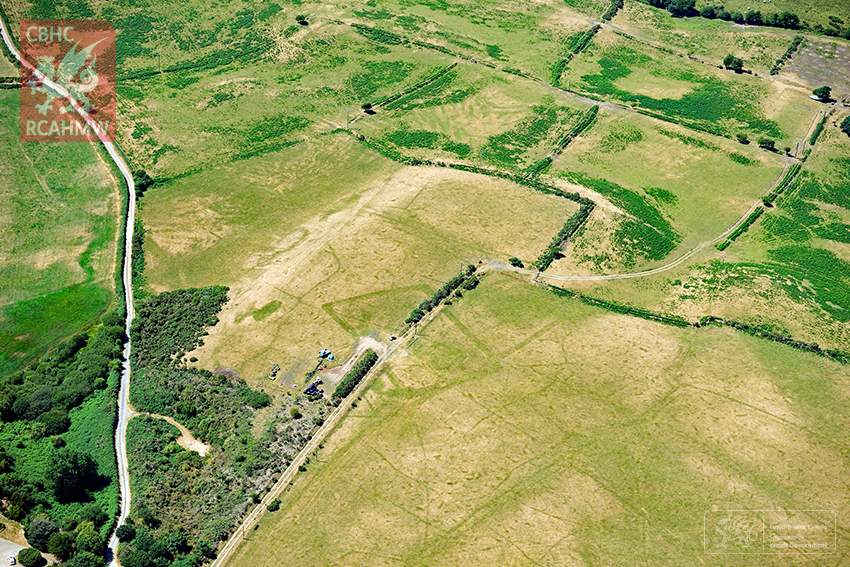 Crop marks show where prehistoric enclosures once existed on the Llyn Peninsula. Source: RCAHMW