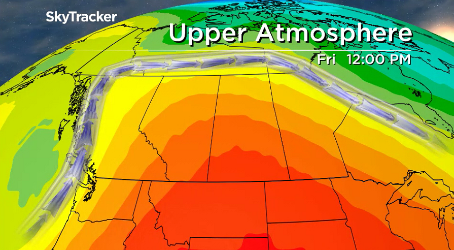 A big upper ridge of high pressure builds in 30 degree heat to end the week.