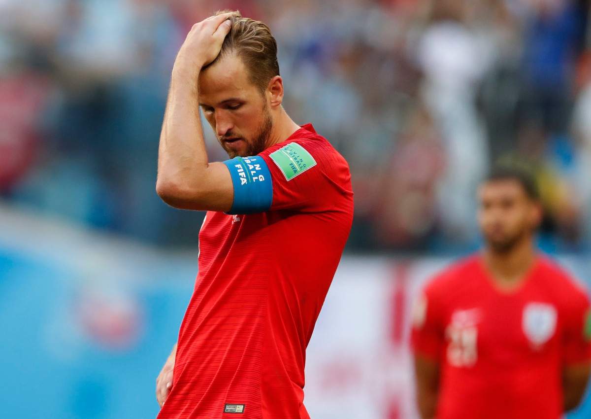 England’s Harry Kane reacts after the third place match between England and Belgium at the 2018 soccer World Cup in the St. Petersburg Stadium in St. Petersburg, Russia, Saturday, July 14, 2018.