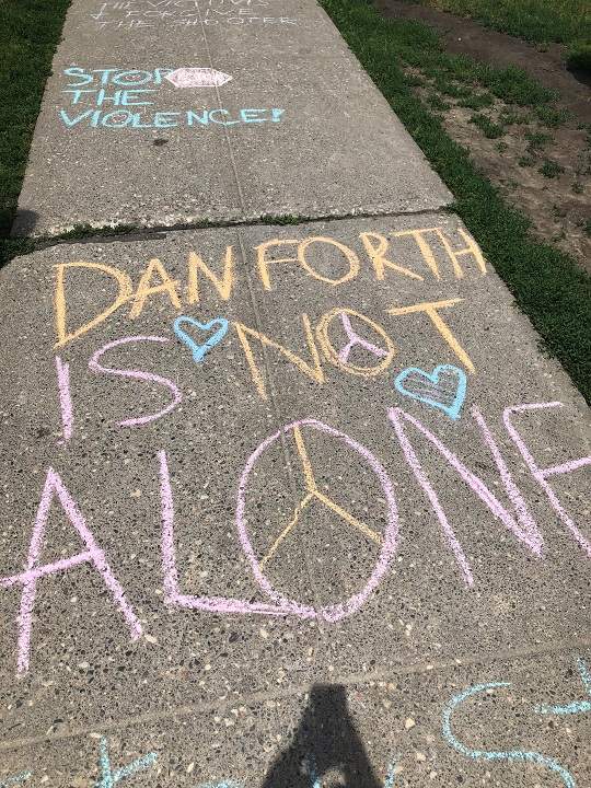 A sidewalk chalk memorial has been started near the scene of a fatal mass shooting in the Danforth neighbourhood.