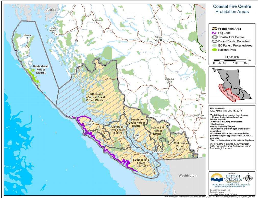 A map of the affected area. Courtesy: B.C. Wildfire Service.