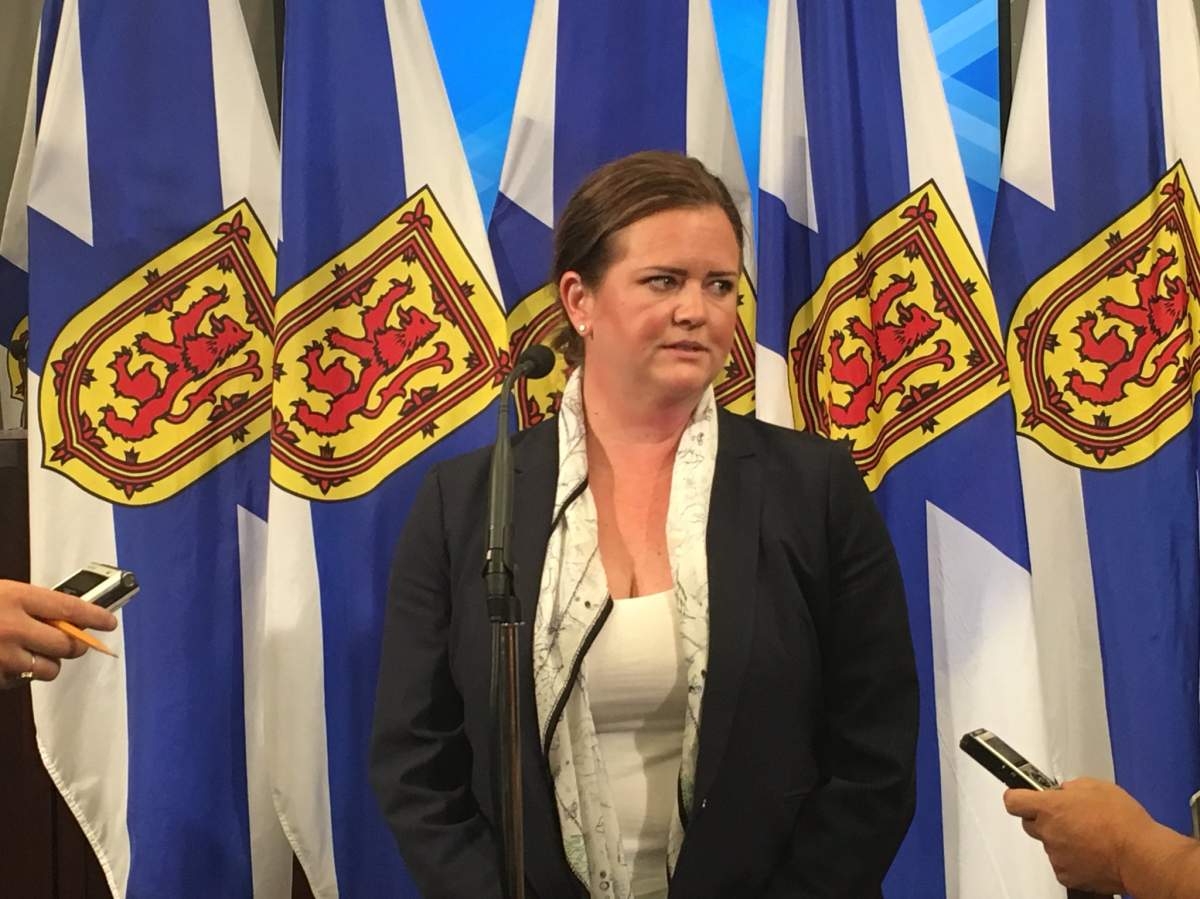 Jennifer Angel, CEO of Develop Nova Scotia speaks to media on July 12, 2018.
