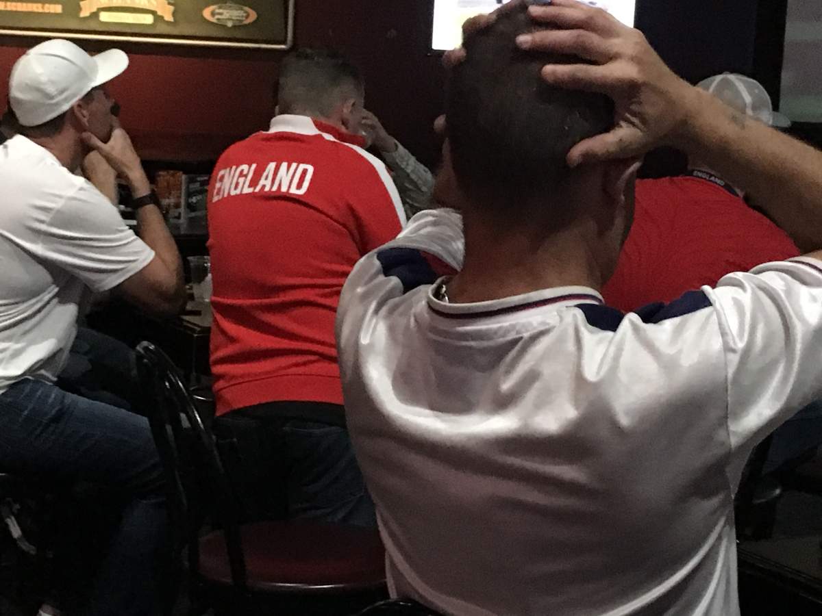 England soccer supporters watch the match against Croatia from Schanks Athletic Club in Calgary. July 10th, 2018.