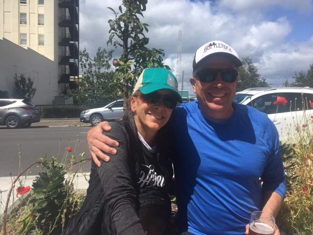 Ginny and Sam Kaufman talked politics with Richard Cloutier as he stopped in Astoria Oregon, during his 2018 Cycle of Hope.