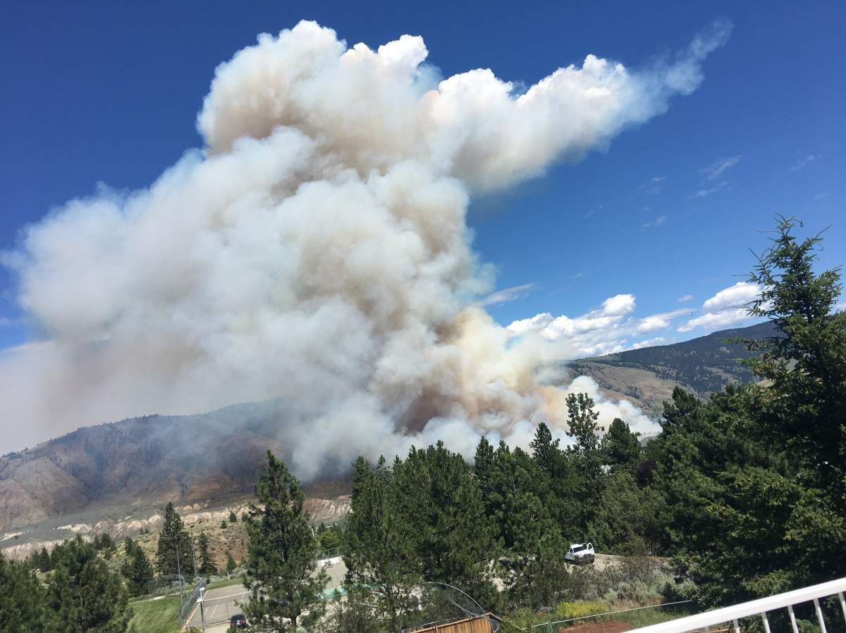 The wildfire burning in Kamloops Thursday afternoon.