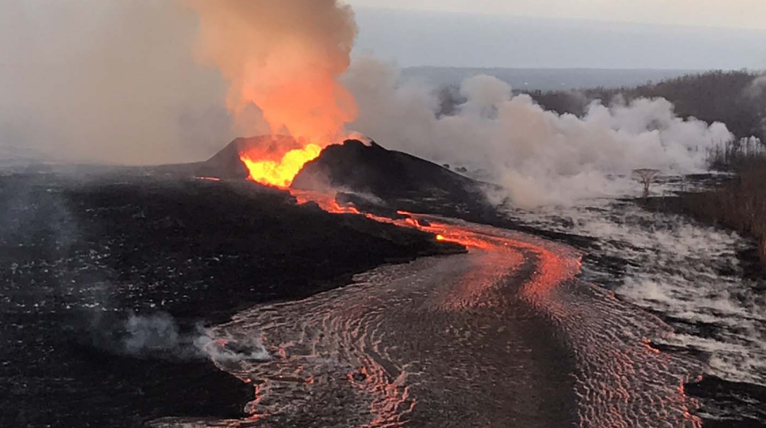 The spatter cone at fissure 8 of the Kilauea volcano.