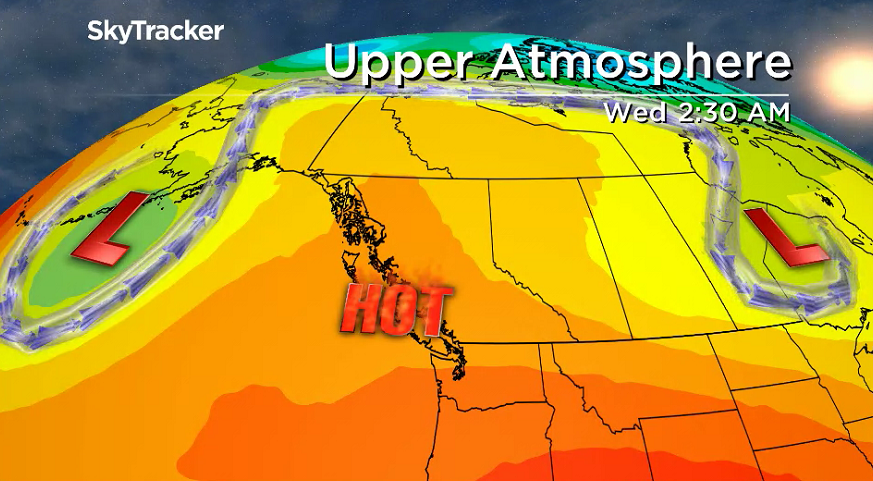 Large Omega Block builds in heat and sunshine through the week.