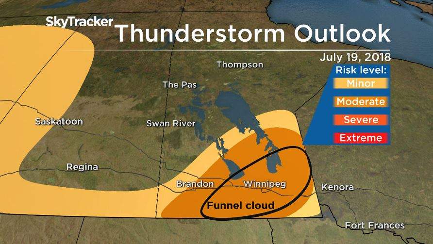 Thunderstorm outlook from Environment and Climate Change Canada for July 19, 2018.