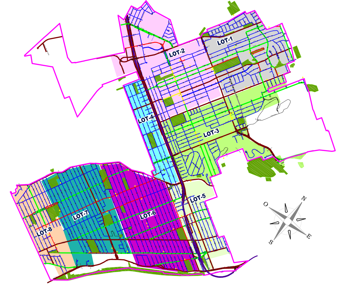 A road map of CDN-NDG showing roads that will change speed limits in 2018. – – – – Red, Yellow = 30 km/h | Blue = 40 km/h