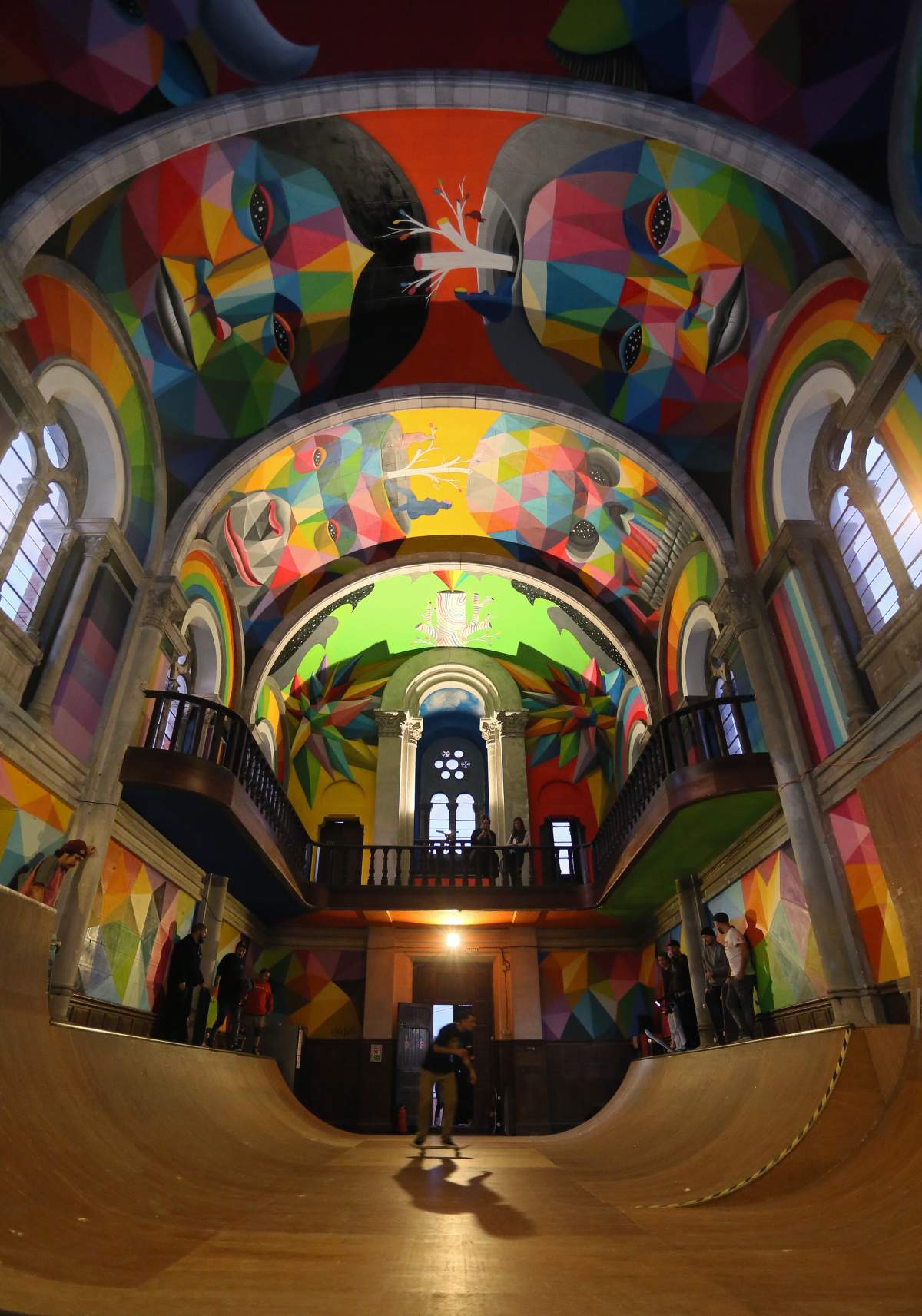 A deconsacrated church in the northern Spanish village of Llanera was abandoned for decades until the collective Church Brigade and artist Okuda San Miguel turned the Santa Barbara temple into a skateboarding park.