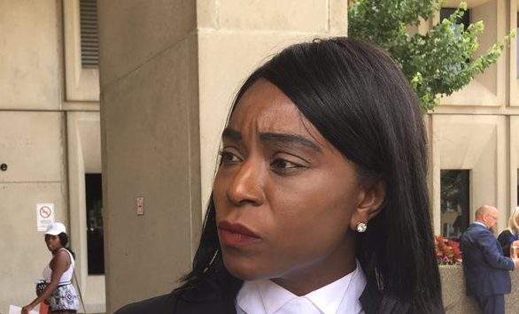 Patricia Brown, defence lawyer for Samantha Richards, speaks with reporters outside the London courthouse.