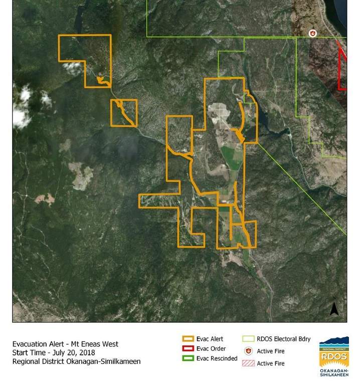 An evacuation alert has been issued for the Meadow Valley in the South Okanagan.
