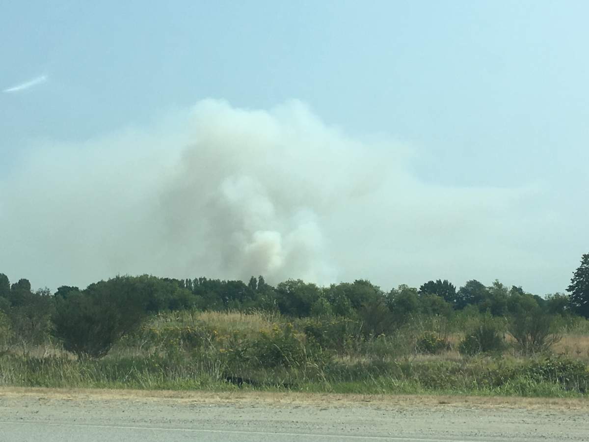 The Richmond fire as seen from Capstan Way, heading past the airport. Credit: Jesse Ferreras / Global News