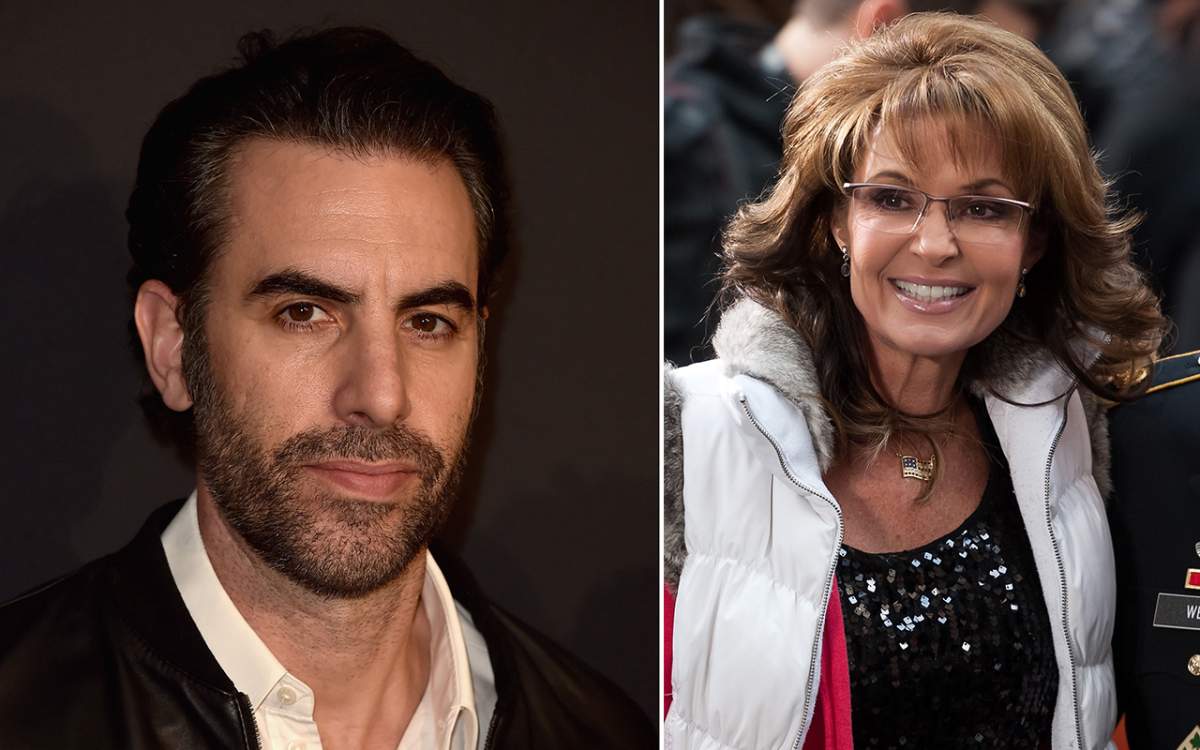 (L-R): Actor Sacha Baron Cohen and former Alaska governor Sarah Palin.
