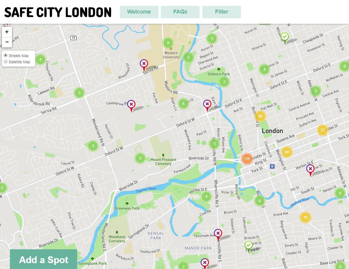 The digital mapping tool allows users to anonymously tag places where they feel safe or unsafe and explain why.