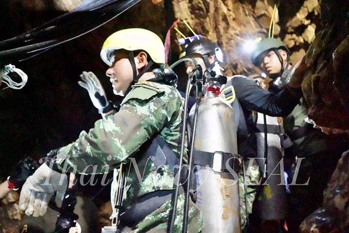 Rescue personnel work at the Tham Luang cave complex as members of an under-16 soccer team and their coach have been found alive, in the northern province of Chiang Rai, Thailand July 4, 2018.