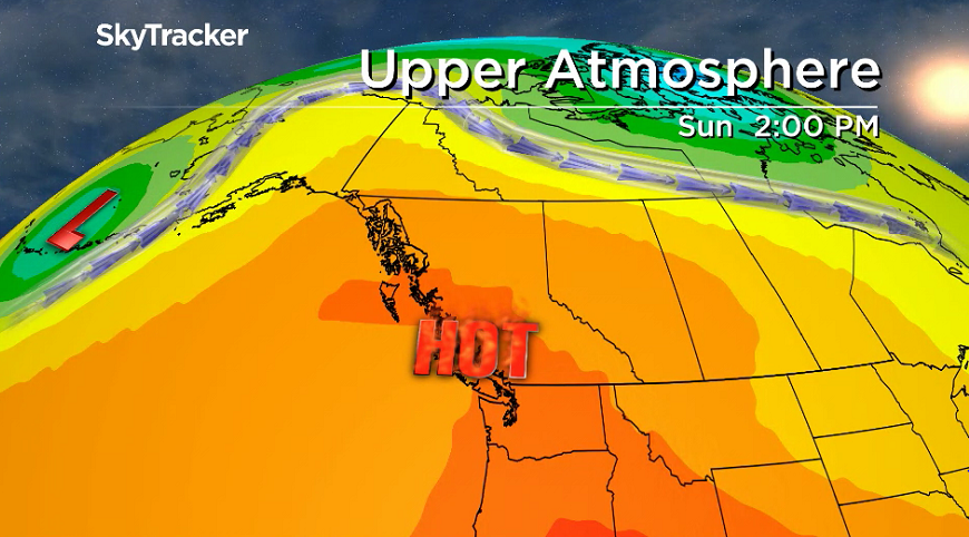 The peak of the heat will be reached into early next week as the Okanagan hops into the heart of the upper ridge of high pressure.