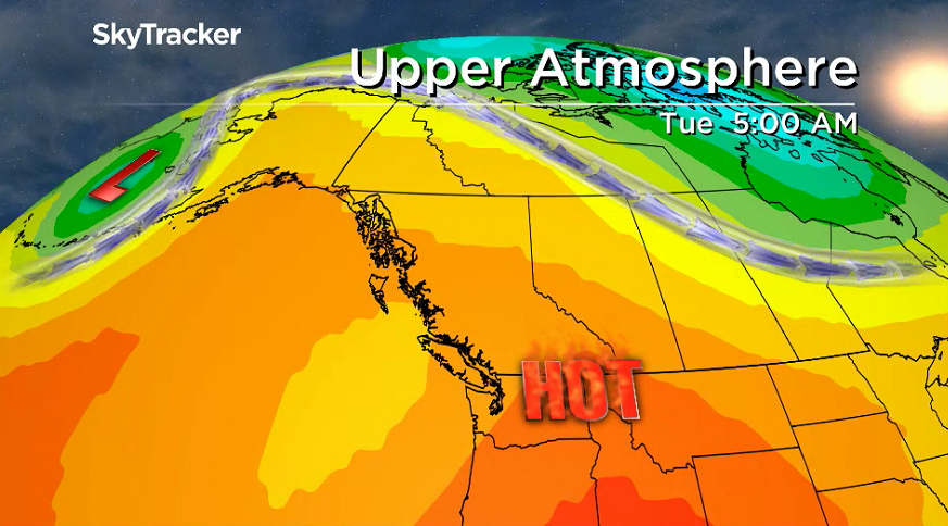 The upper ridge that's brought in the 30 degree heat streak will start to slide aside mid-week.