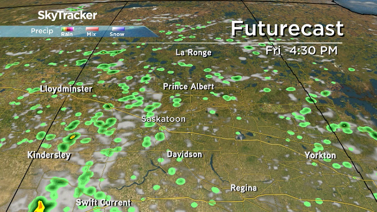 There is a slight chance of an isolated spotty shower as clouds bubble up Friday afternoon in Saskatoon.