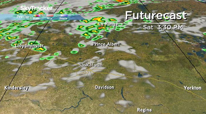 Thunderstorms are expected in parts of northern Saskatchewan on Saturday as a cold front sweeps through.
