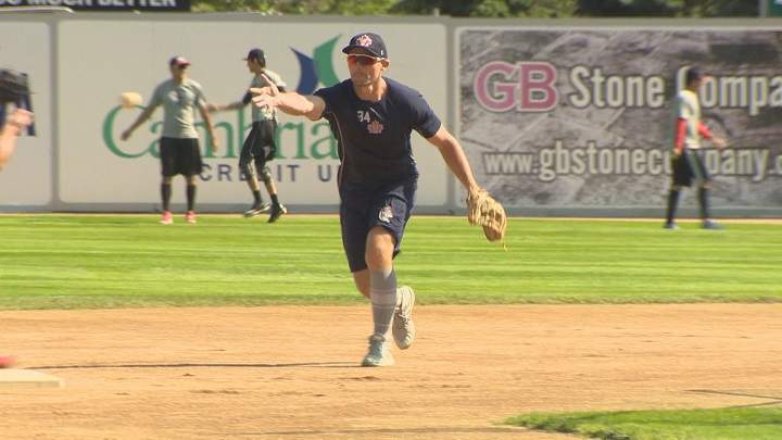 Winnipeg Goldeyes second baseman Tucker Nathans fields a grounder at Shaw Park.