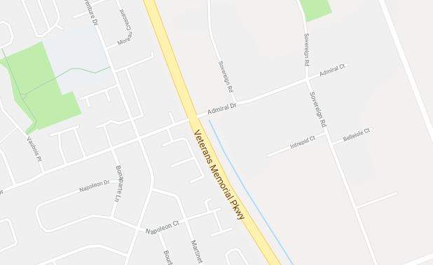 London police say a vehicle heading south on VMP skidded onto Admiral Drive on July 5, 2018.