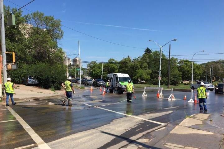 A watermain break at 97 Avenue and Bellamy Hill Road caused some traffic tieups in central Edmonton on Thursday afternoon.