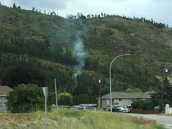 Smoke rises from a fire in West Kelowna on Monday afternoon.