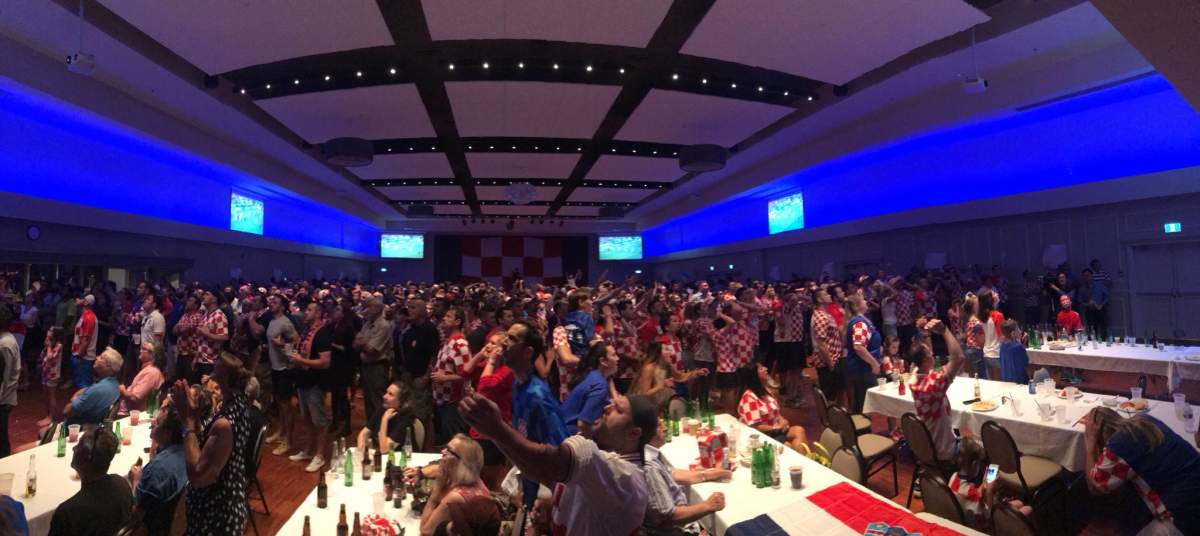 Hundreds of tense fans pack the Croatian Cultural Centre in Vancouver to watch their team face England in the FIFA World Cup semifinal. 